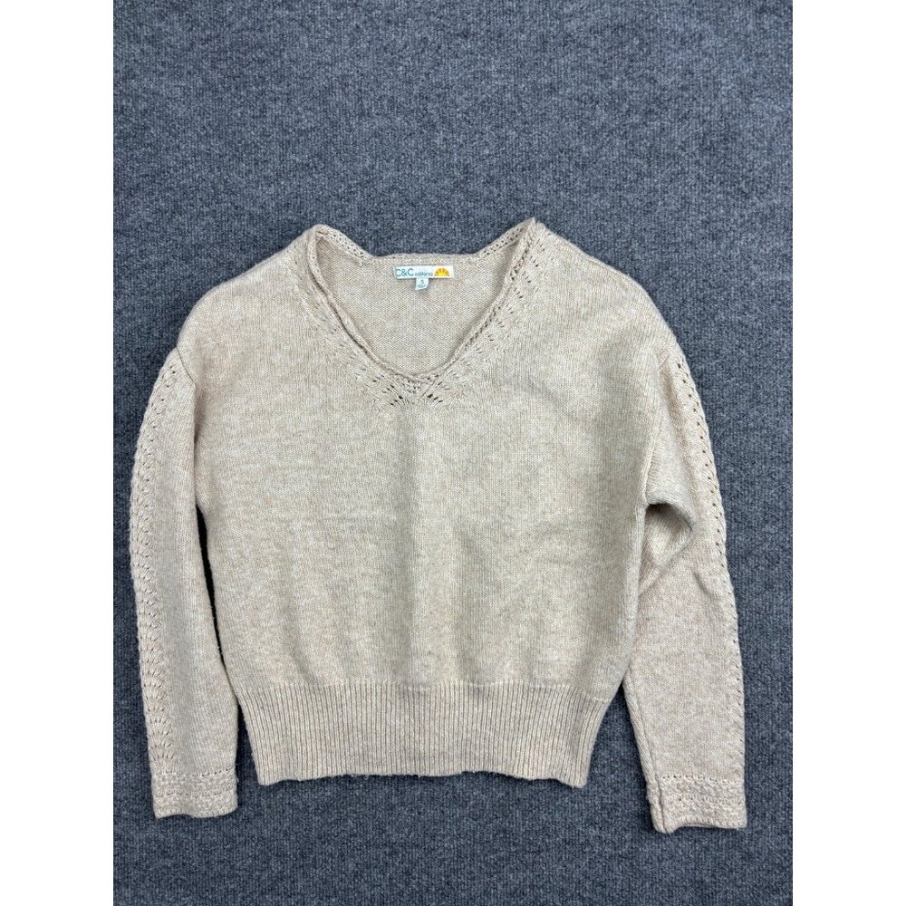 C&C California Sweater Womens Small Beige V Neck Knit Long Sleeve Pullover